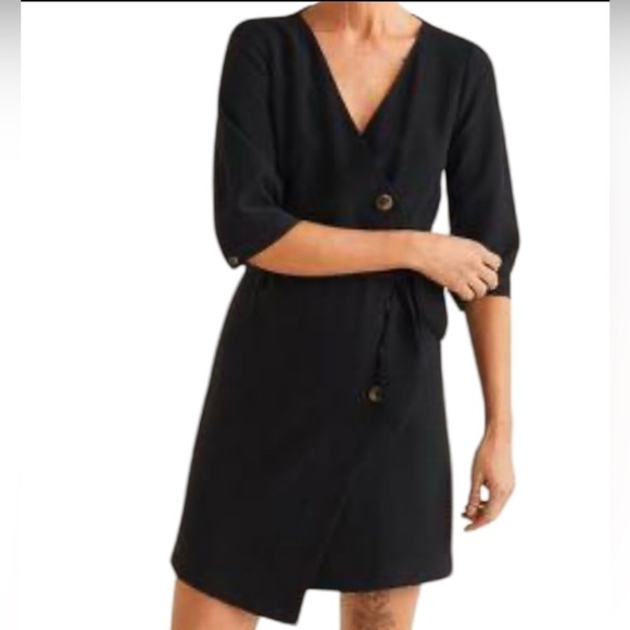 MNG Casual by Mango NWT Black Button-Front Wrap Dress - Size Women’s Small - Picture 1 of 9